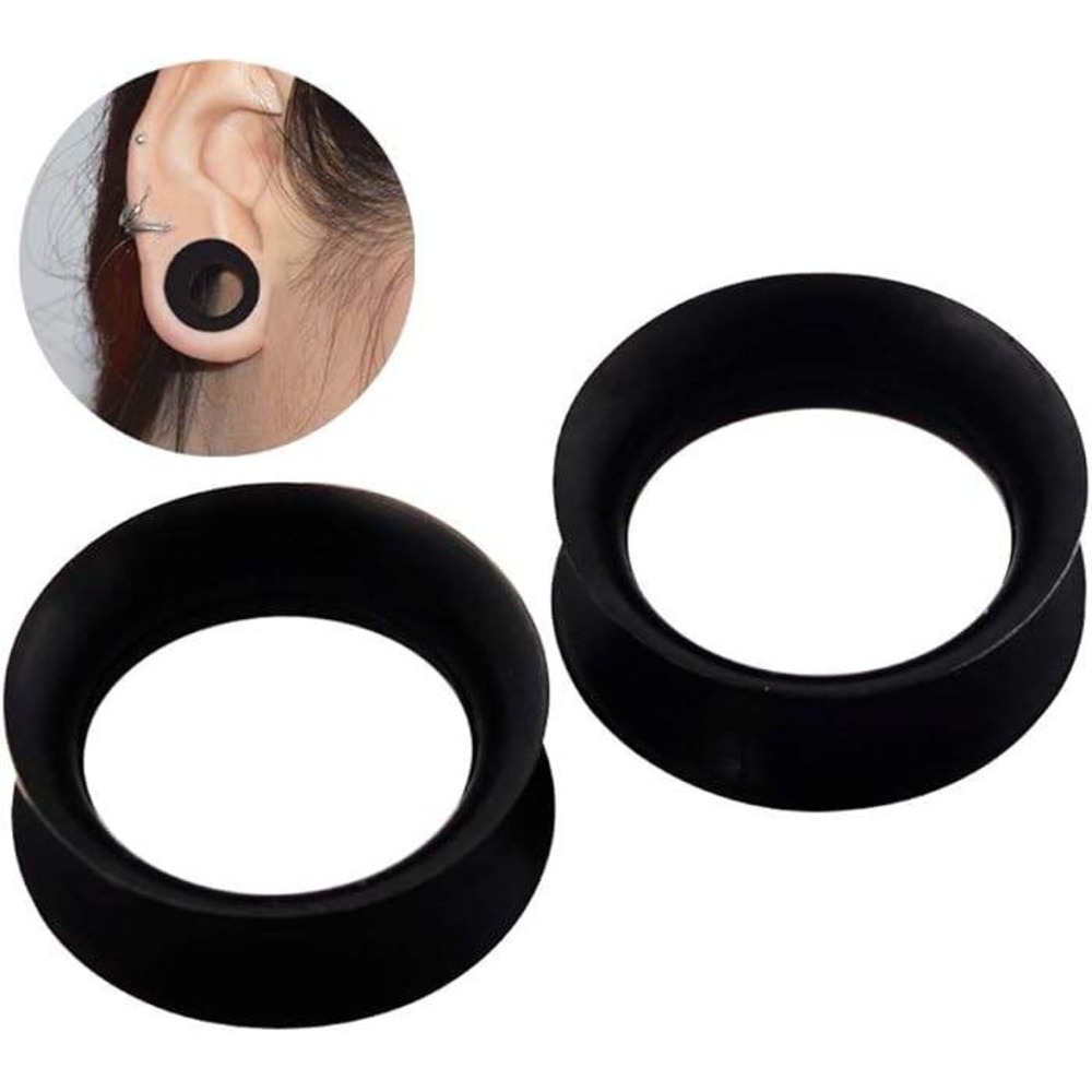 Stuppendux Pair of Black Silicone Ear‎ Gauges Plugs Tunnels Hollow 00G 8mm